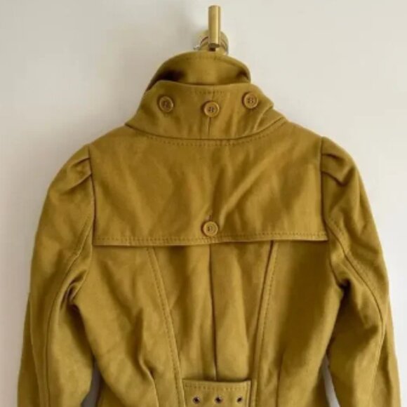 BCBGMAXAZRIA Wool-Cashmere Ruffle Zip Up Pea Coat Green Ochre S - Picture 4 of 13